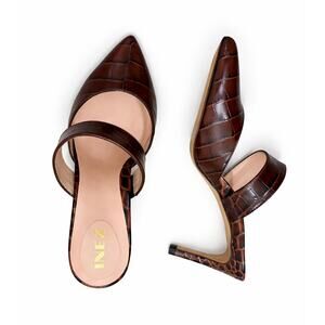 INEZ Women’s Brown Croc-Embossed Heels Size 8 Pointed Toe Mule Pumps Never Worn